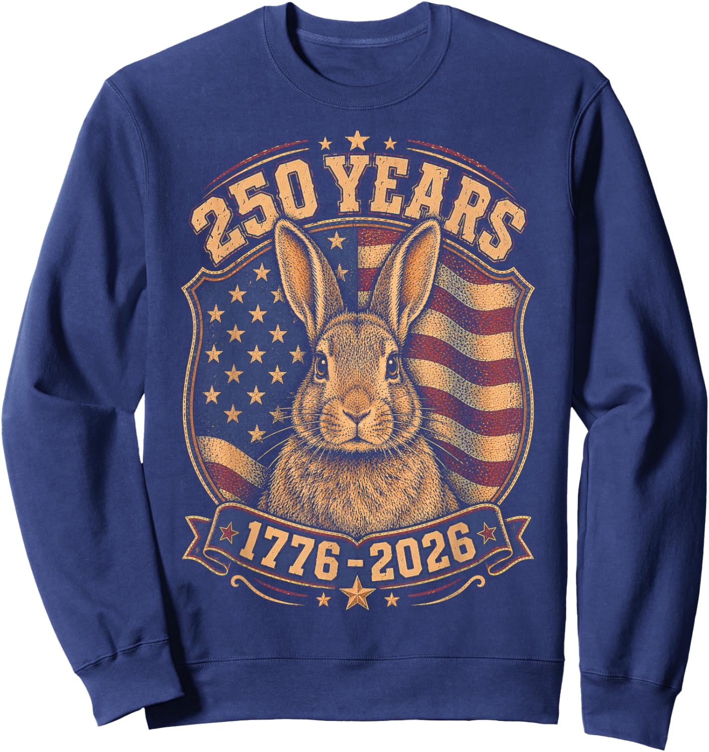 250th Anniversary USA 2026 American Flag Patriotic Rabbit Sweatshirt - Sweatshirt | Navy