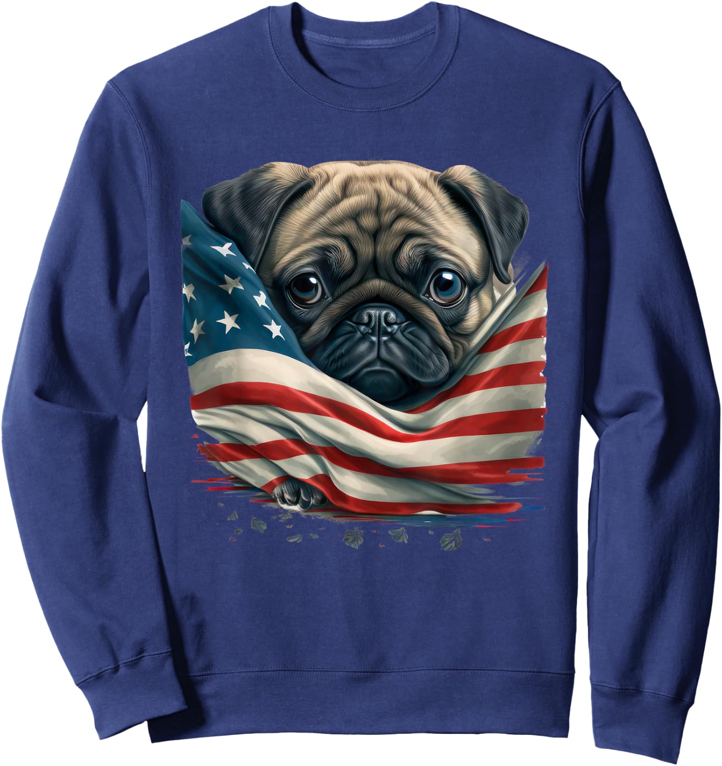 American Flag Pug | USA Patriotic Pug Dog | Funny Pug Lover Sweatshirt - Sweatshirt | Navy