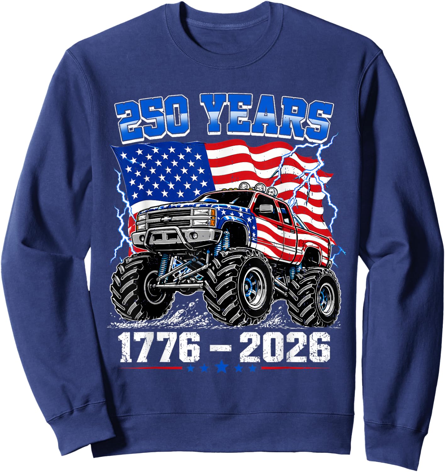 America 250th Patriotic USA Monster Truck 4th of July Kids Sweatshirt - Sweatshirt | Navy