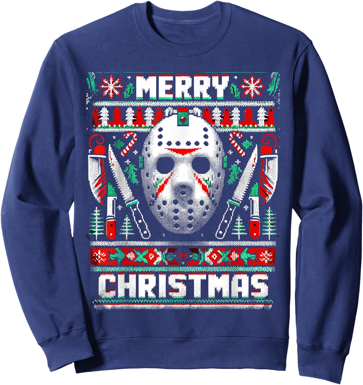 Merry Creepmas Festive Slasher Ugly Christmas Sweatshirt - Sweatshirt | Navy