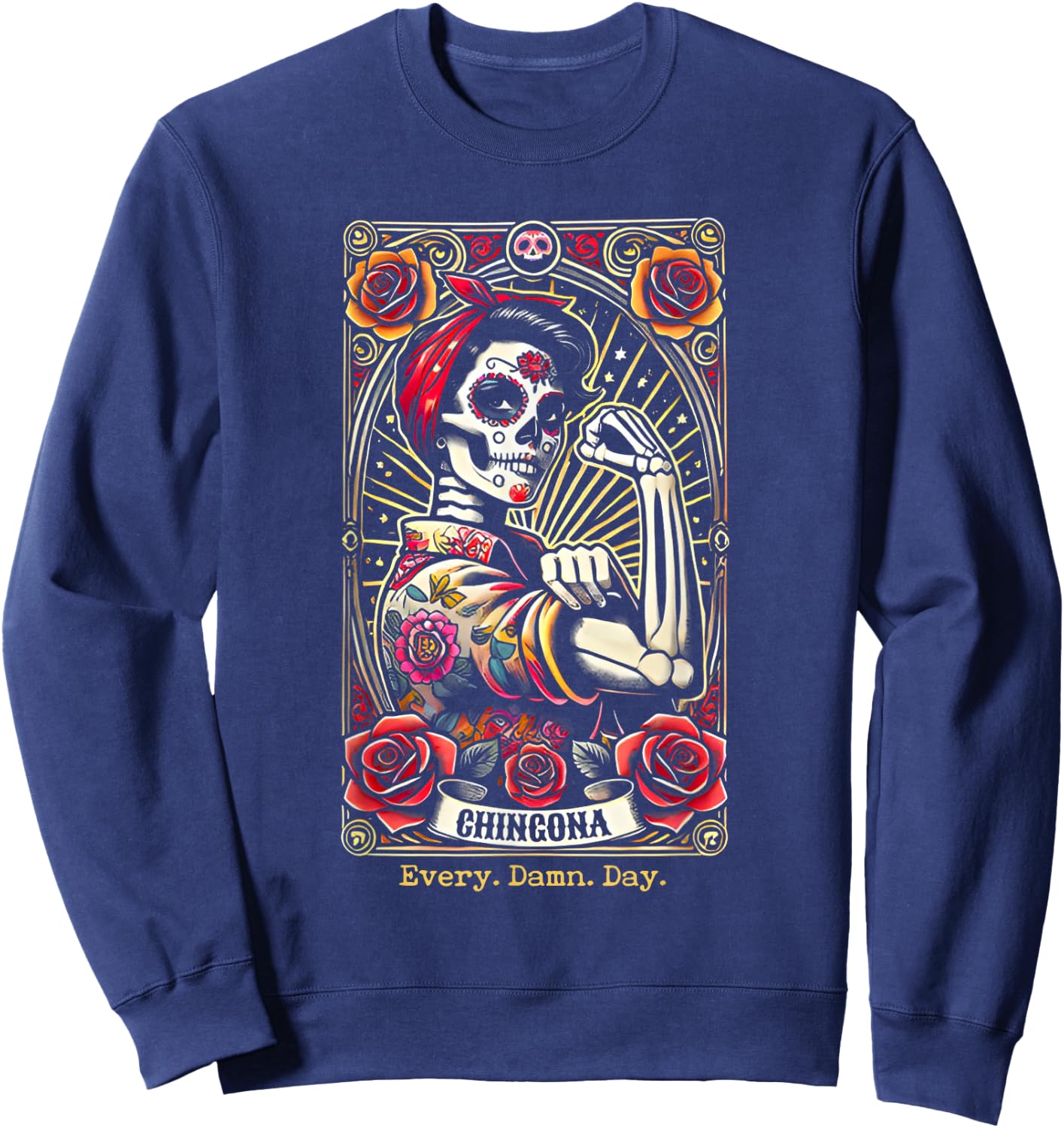 Chingona Every Damn Day Tarot Card Sweatshirt - Sweatshirt | Navy