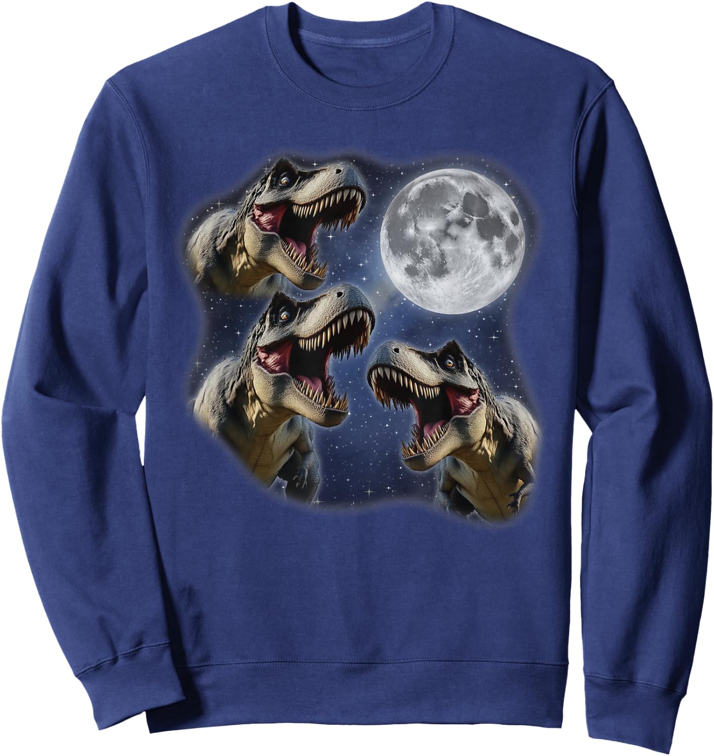 Three T-Rex Moon 3 Howling At Moon Funny Weird Cursed Sweatshirt - Sweatshirt | Navy