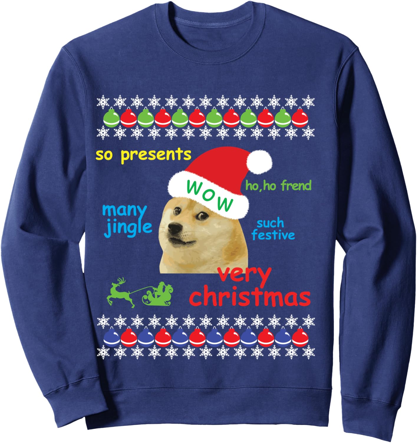 Ugly Sweater Christmas Doge Meme Shirt | Santa Shiba Inu Dog Sweatshirt - Sweatshirt | Navy