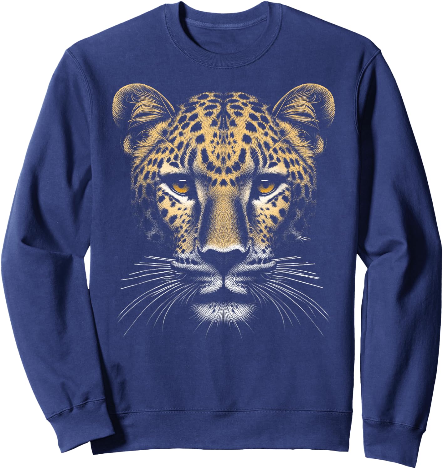 Leopard Head as Cool Portrait in Realistic Drawing Style , black Sweatshirt - Sweatshirt | Navy