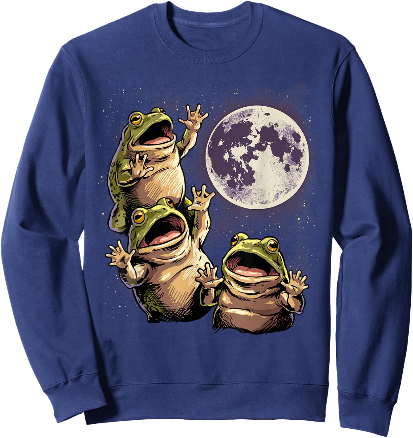 Frogs Howling At The Moon Funny Amphibian 90s Bullfrog Meme Sweatshirt - Sweatshirt | Navy