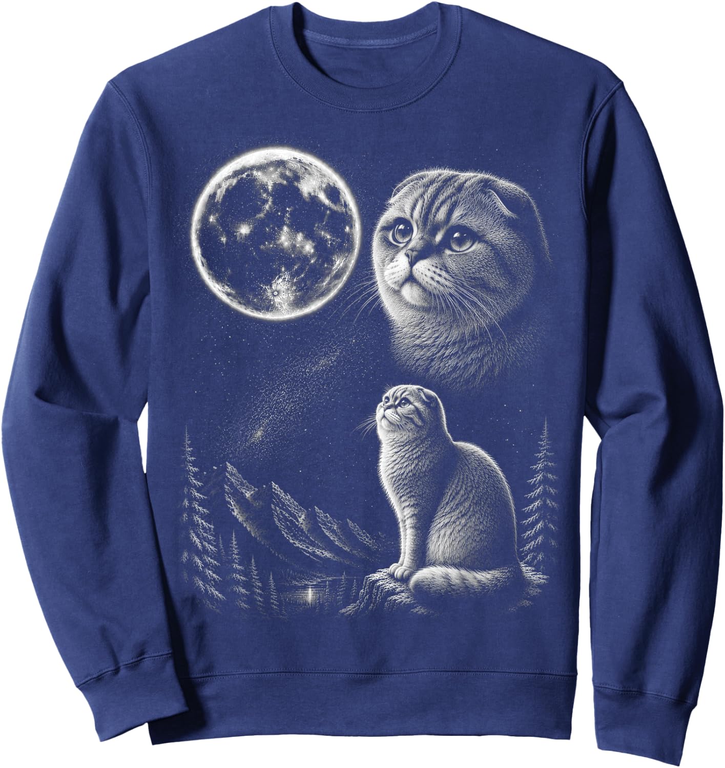 Scottish Fold Cat Howling to the Moon 90's Retro Sweatshirt - Sweatshirt | Navy