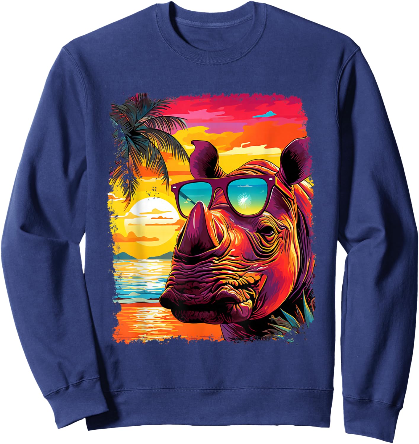 Rhinoceros Pop Art Vintage Zoo Animal Rhino Hawaiian Sweatshirt - Sweatshirt | Navy