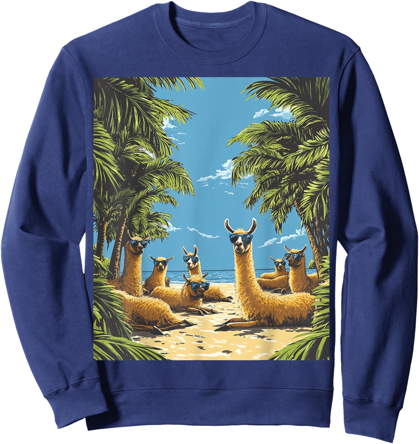 Funny Llamas Lounging On Beach Sweatshirt - Sweatshirt | Navy