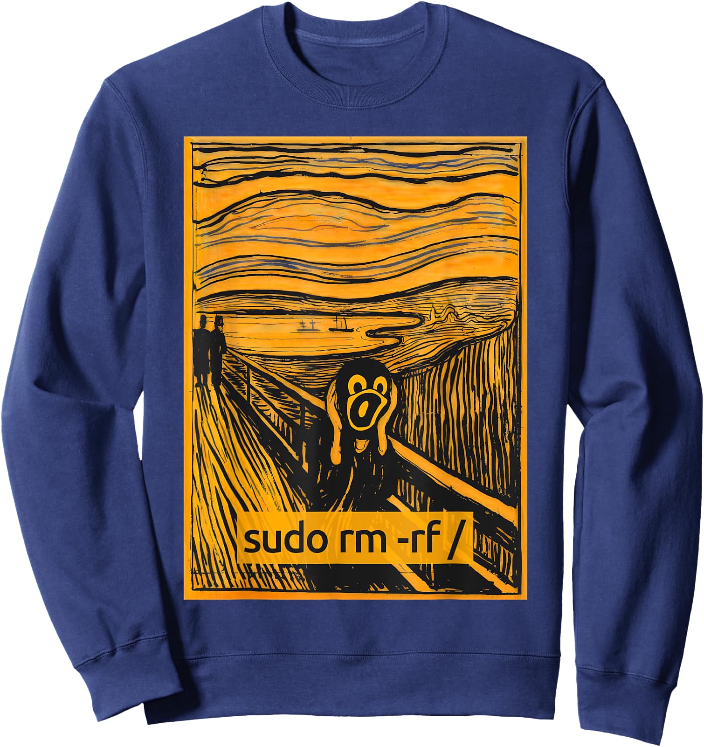 The Scream of Linux - Linux Scream Tux Opensource Tech Humor Sweatshirt - Sweatshirt | Navy