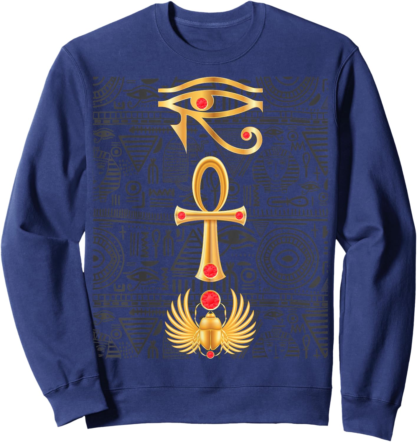 Auge des Horus Kreuz Ankh Skarabäus Hieroglyphen Antik Ägypten Sweatshirt - Sweatshirt | Navy