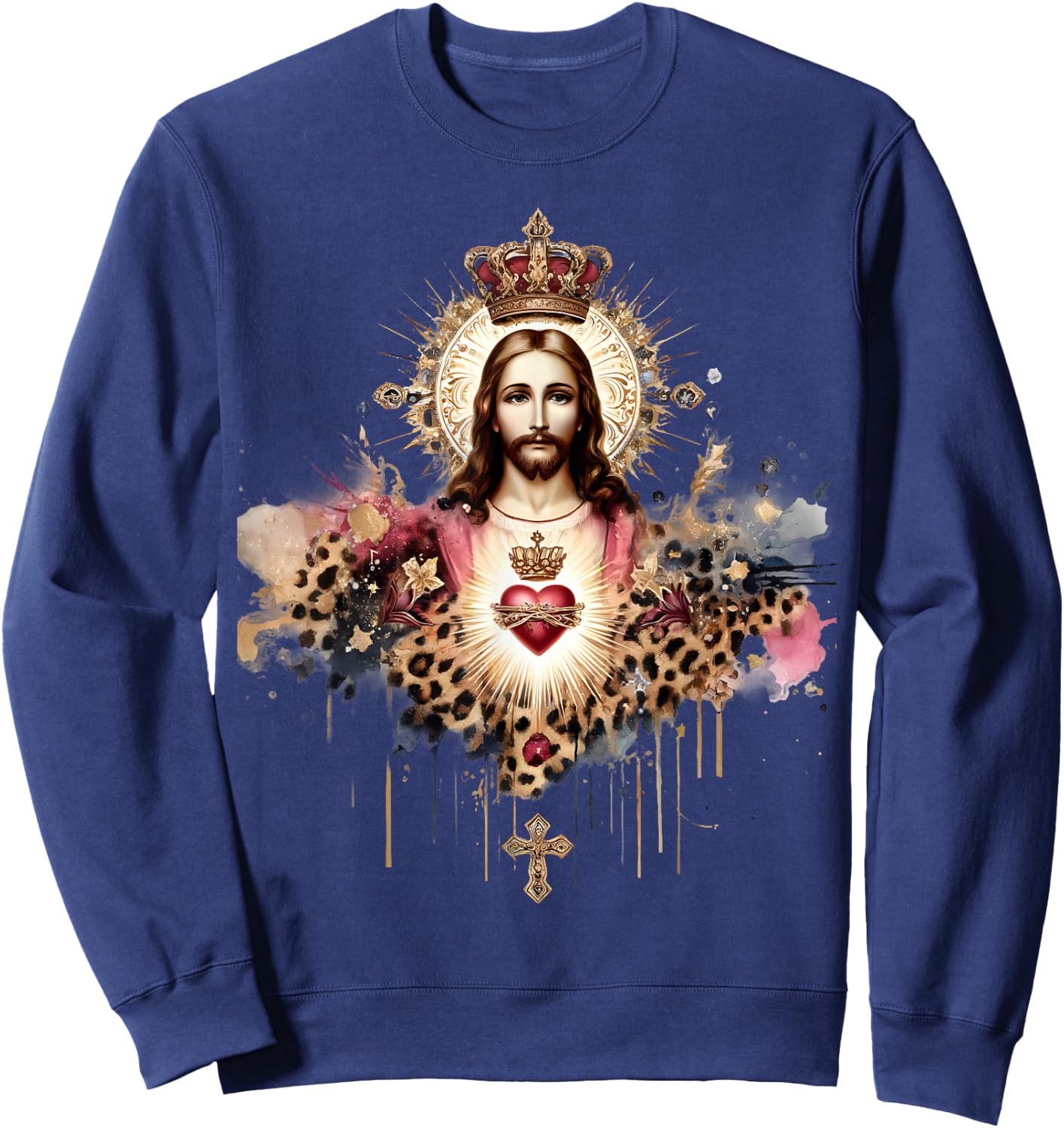 Sacred Heart of Jesus Catholic Devotion Faith Sweatshirt - Sweatshirt | Navy