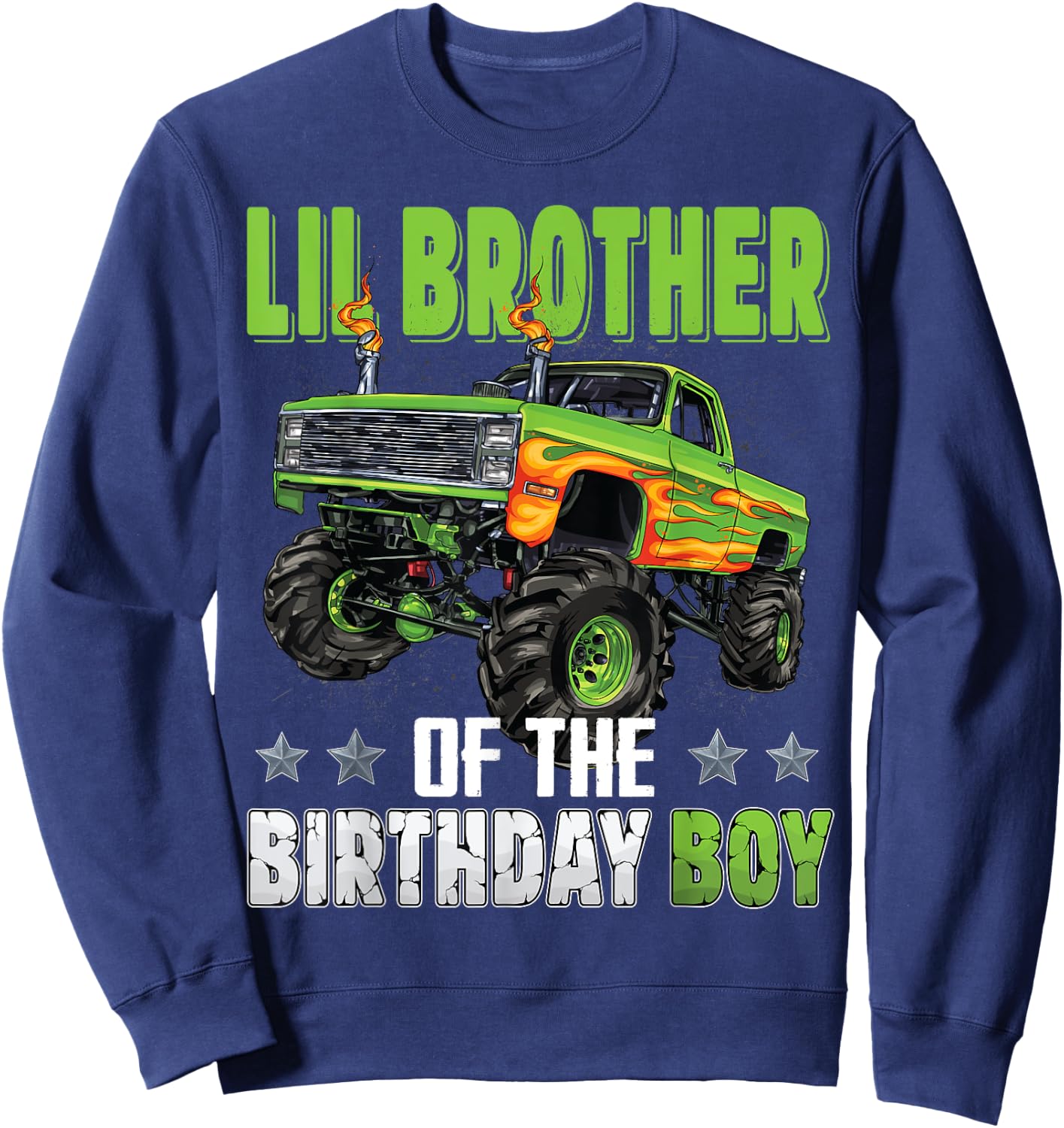 Lil Brother of Birthday Boy Monster Truck Family Matching Sweatshirt - Sweatshirt | Navy