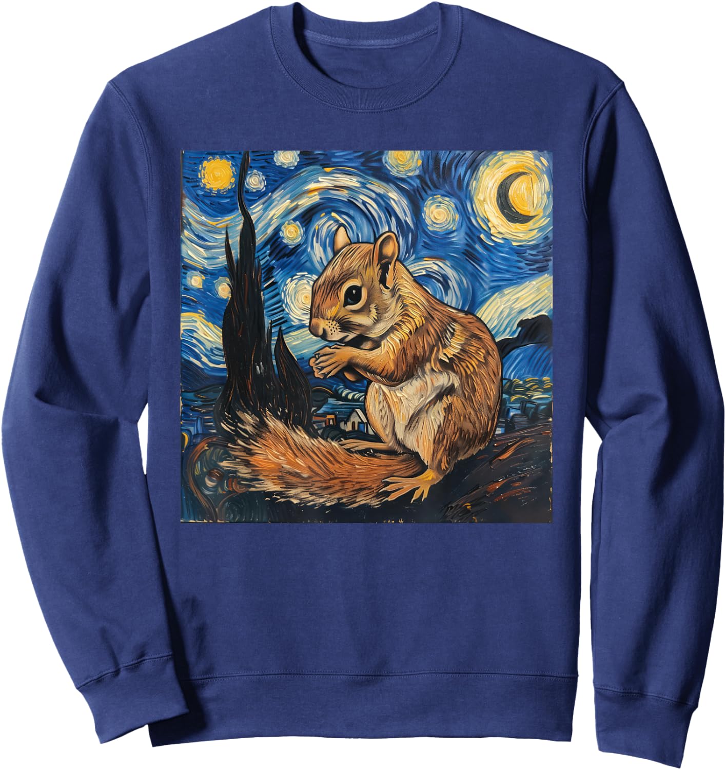 Squirrel Van Gogh Style Starry Night Sweatshirt - Sweatshirt | Navy