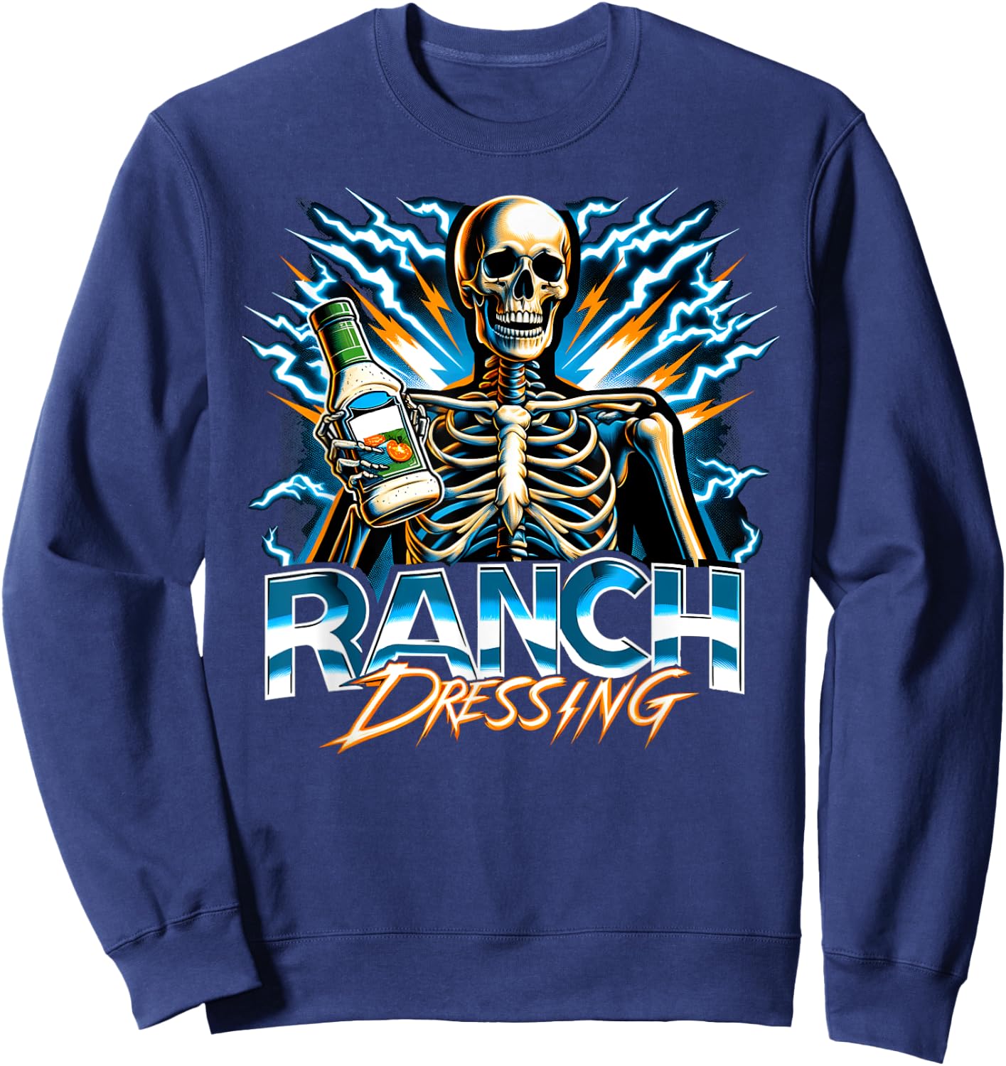 Ranch Dressing Bootleg Rap CDs Aesthetic Funny Skeleton Meme Sweatshirt - Sweatshirt | Navy