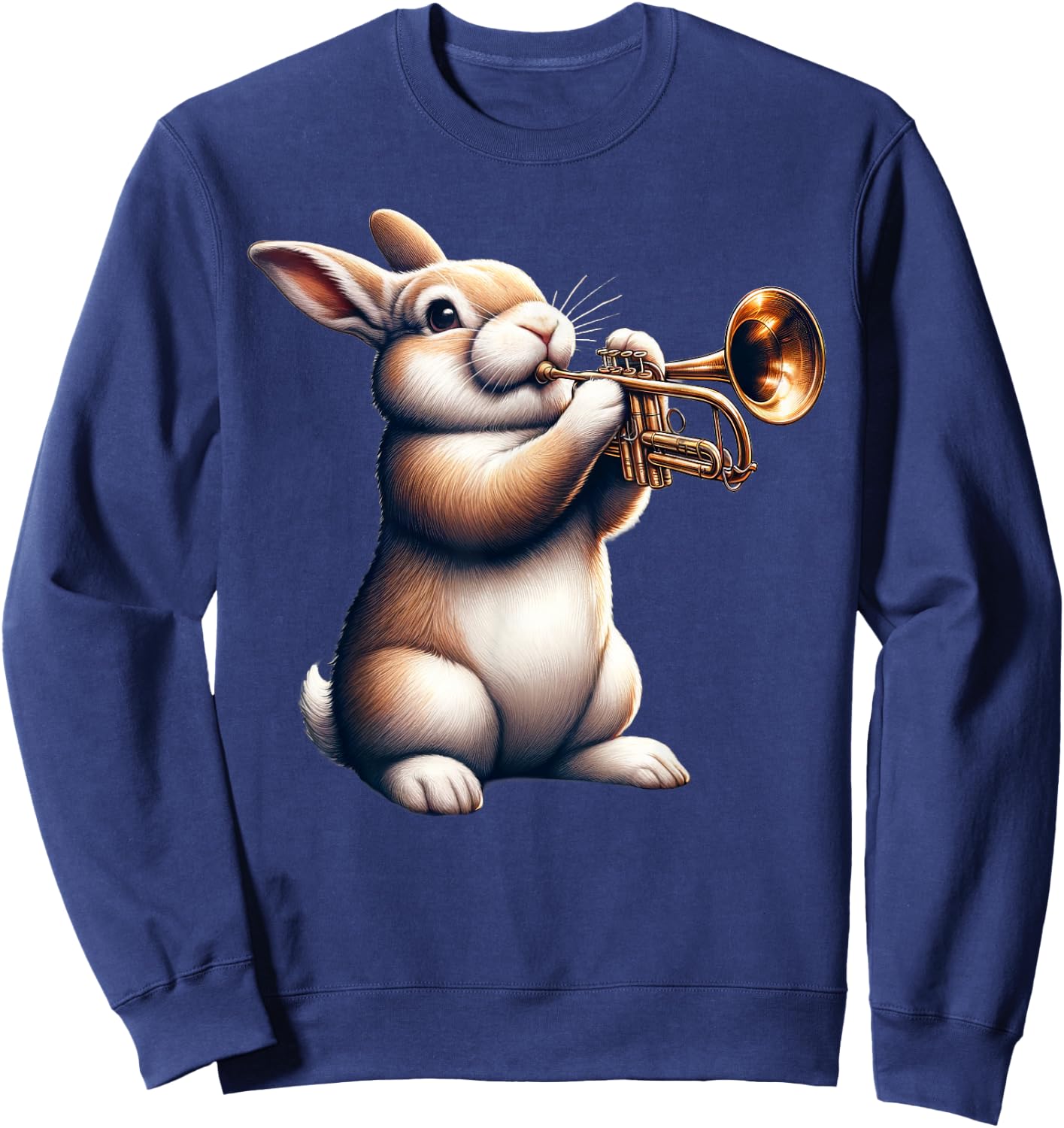 Cute Rabbit Bunny Playing Trumpet Rabbits Musician Music Sweatshirt - Sweatshirt | Navy