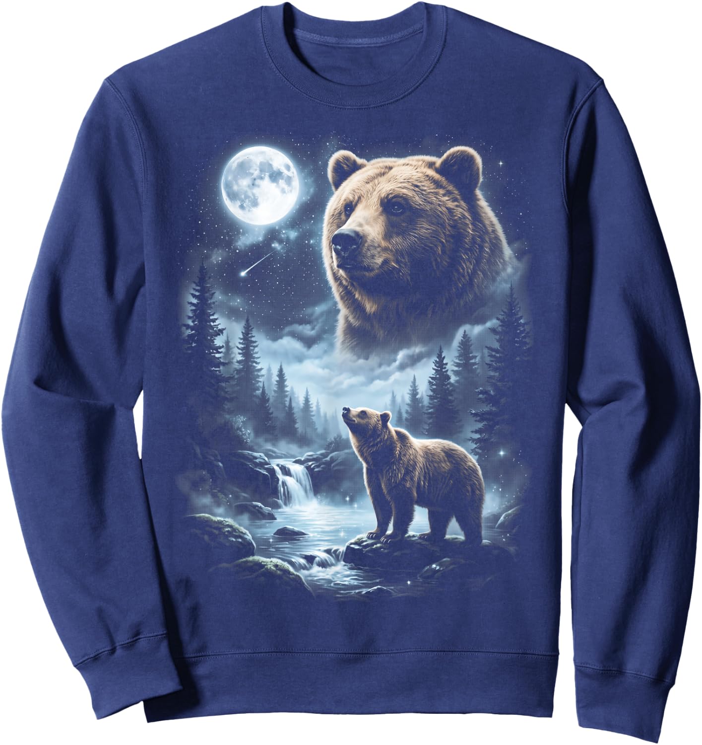 Grizzly Bear Howling at Moon 90's Retro Sweatshirt - Sweatshirt | Navy