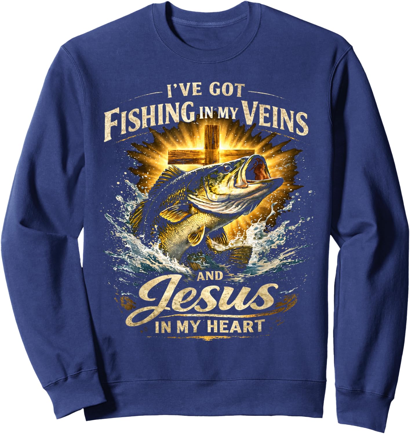 Fishing in My Veins Jesus in My Heart Sweatshirt - Sweatshirt | Navy