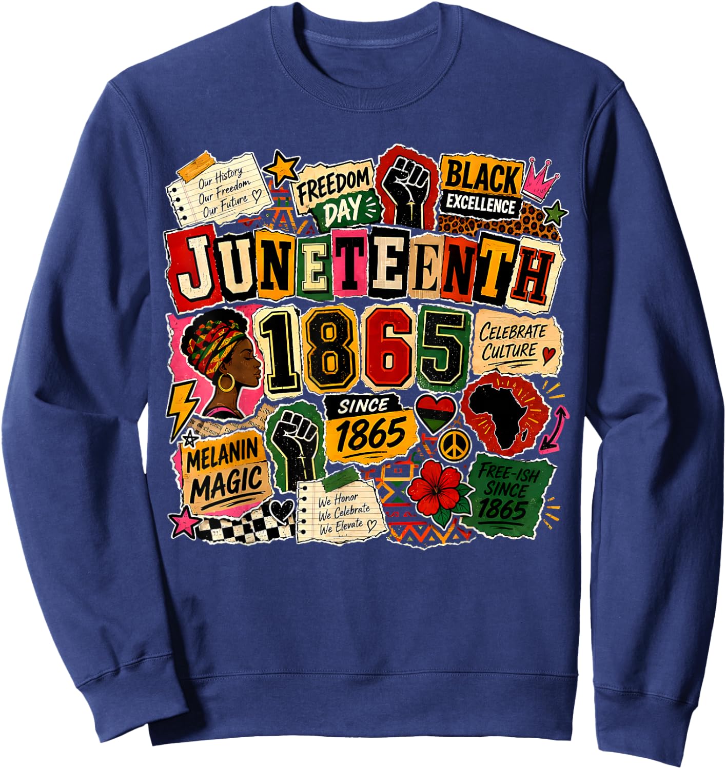 Juneteenth Freeish 1865 Afro Woman Africa Map Freedom Day Sweatshirt - Sweatshirt | Navy