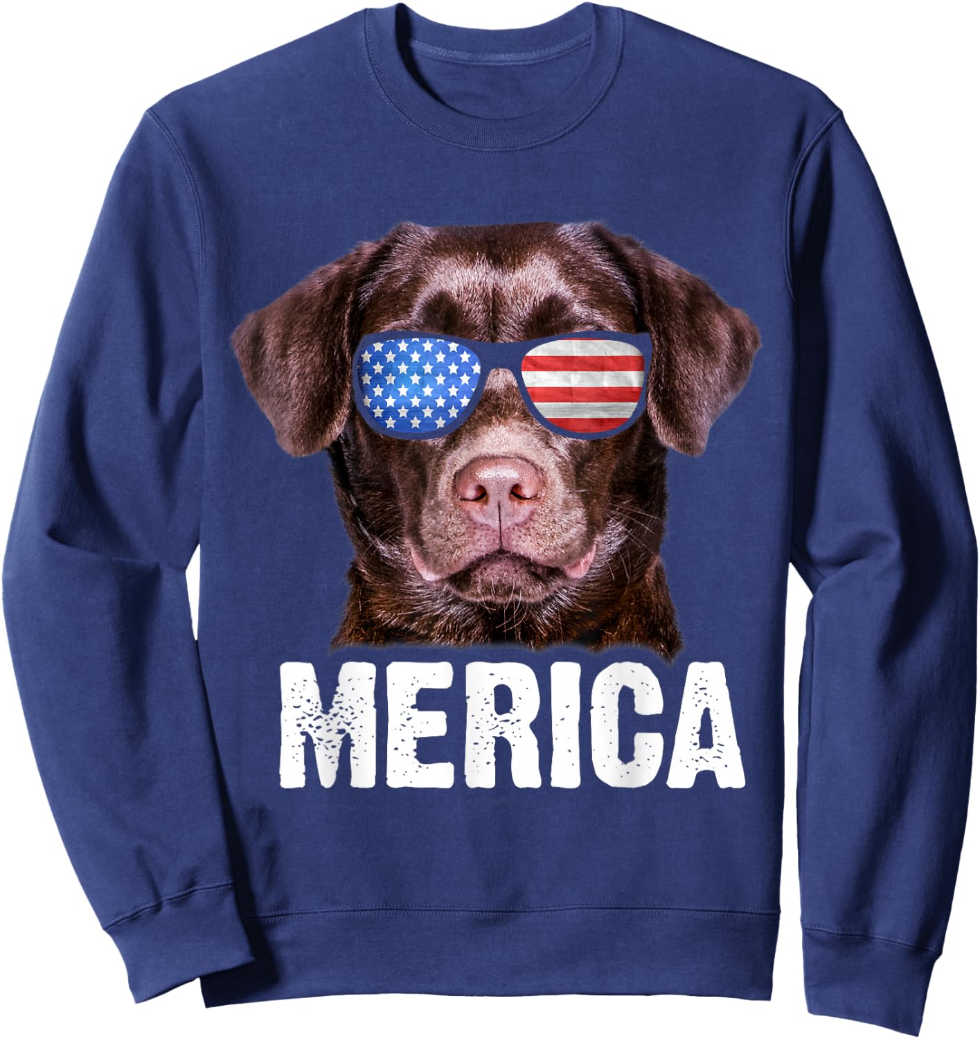 Chocolate Lab USA 4th July American Flag Labrador Sweatshirt - Sweatshirt | Navy