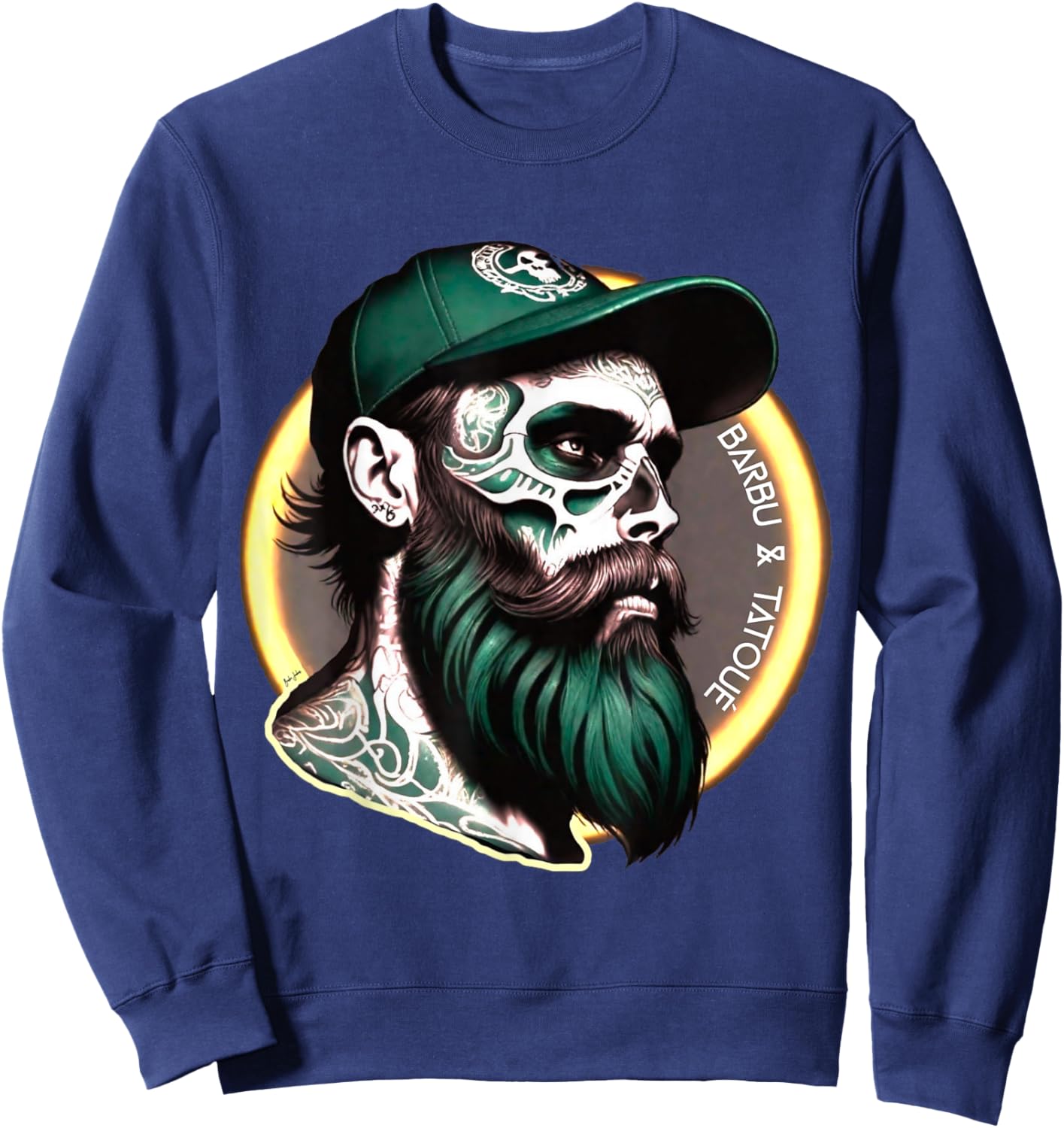 Bearded Tattoo Tattoo Beard Husband Gift , Black, S Sweatshirt - Sweatshirt | Navy