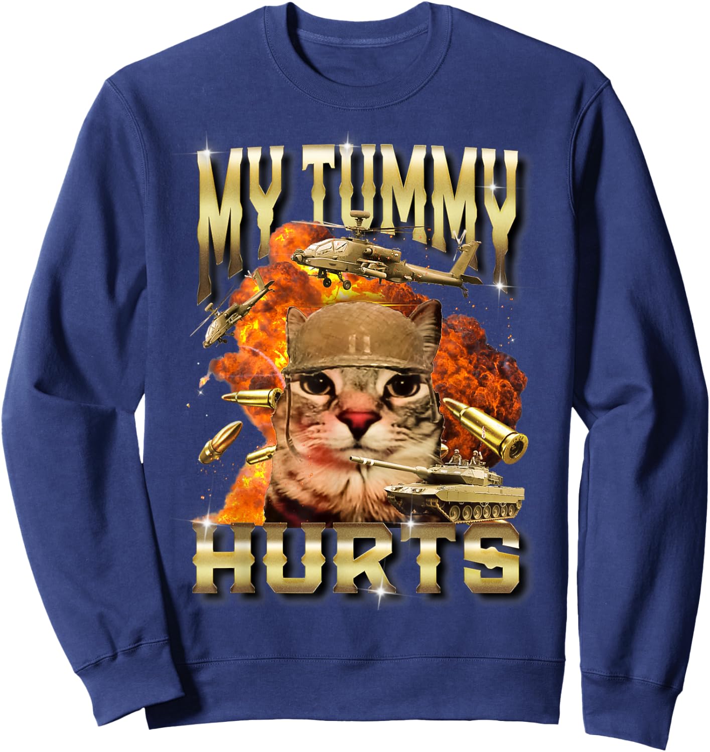 My Tummy Hurts Cat Meme Bootleg Funny Sweatshirt - Sweatshirt | Navy
