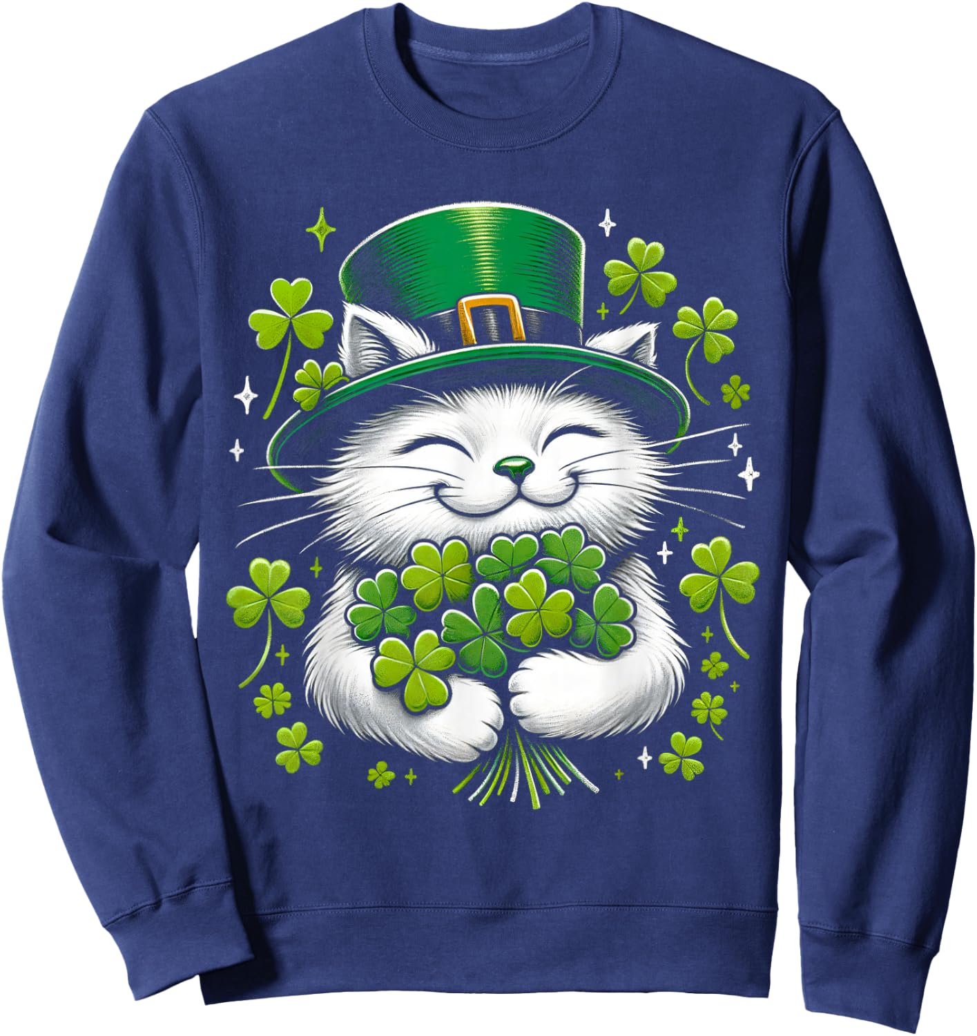 Cat Leprechaun Clover St. Patricks Day Women's Girls' , black, S Sweatshirt - Sweatshirt | Navy