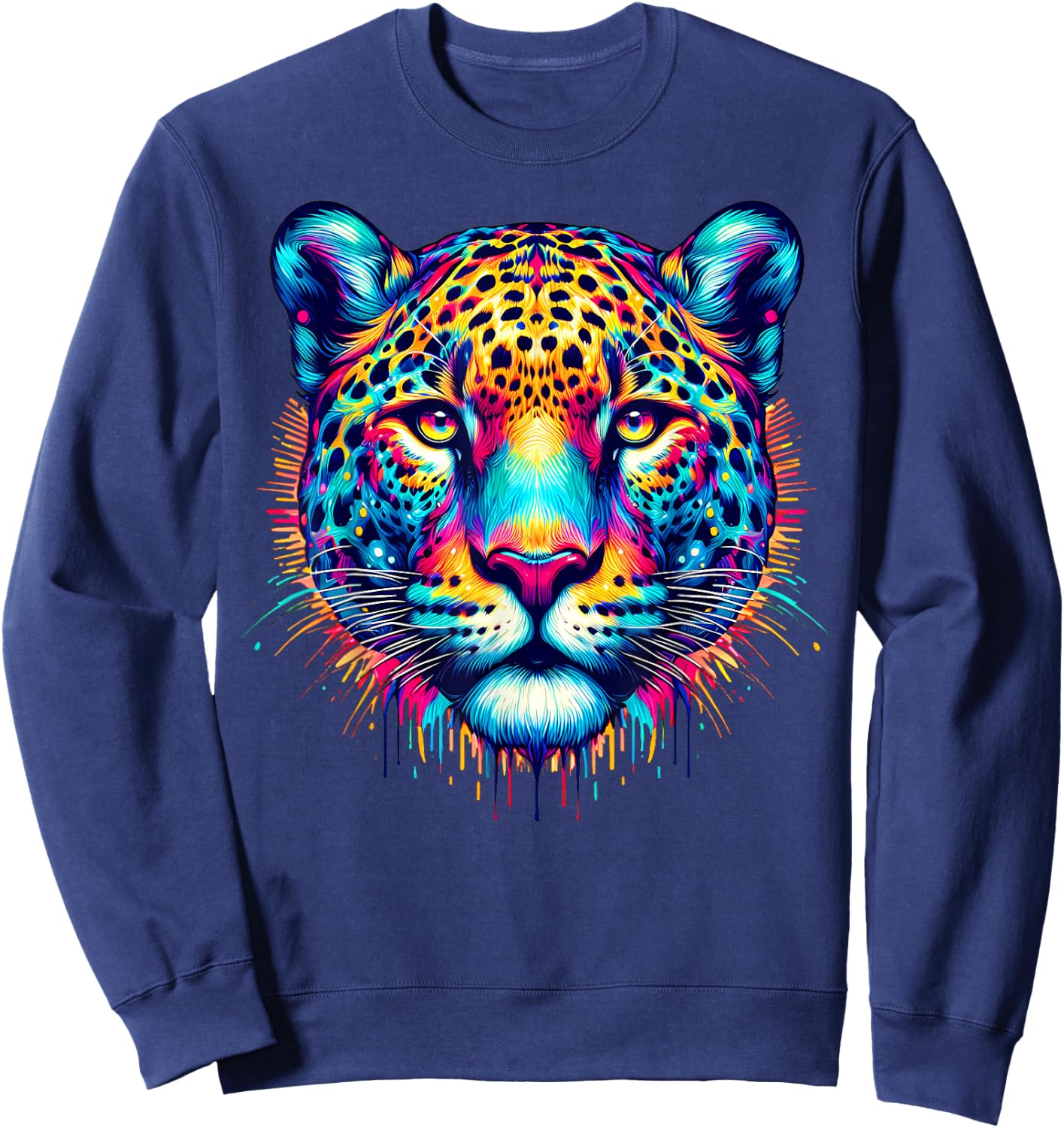 Cool Jaguar Graphic Spirit Animal Illustration Tie Dye Art Sweatshirt - Sweatshirt | Navy