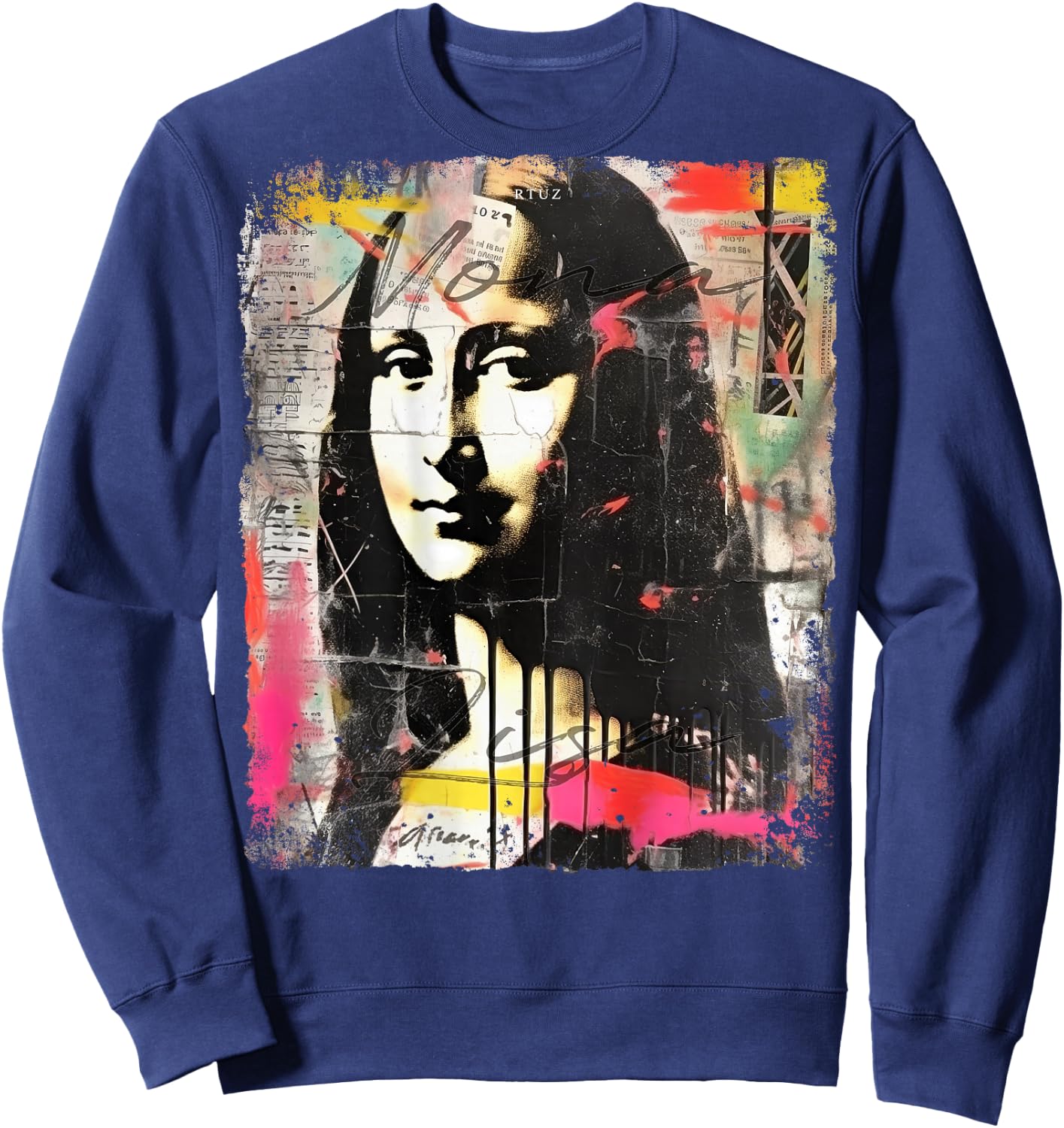 Mona Lisa Art Backprint Streetwear Mode Vintage Damen Herren Sweatshirt - Sweatshirt | Navy