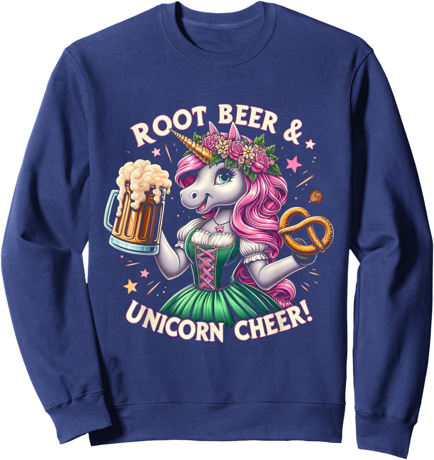 German Drindl Unicorn Beer Pretzel Funny Oktoberfest Party Sweatshirt - Sweatshirt | Navy