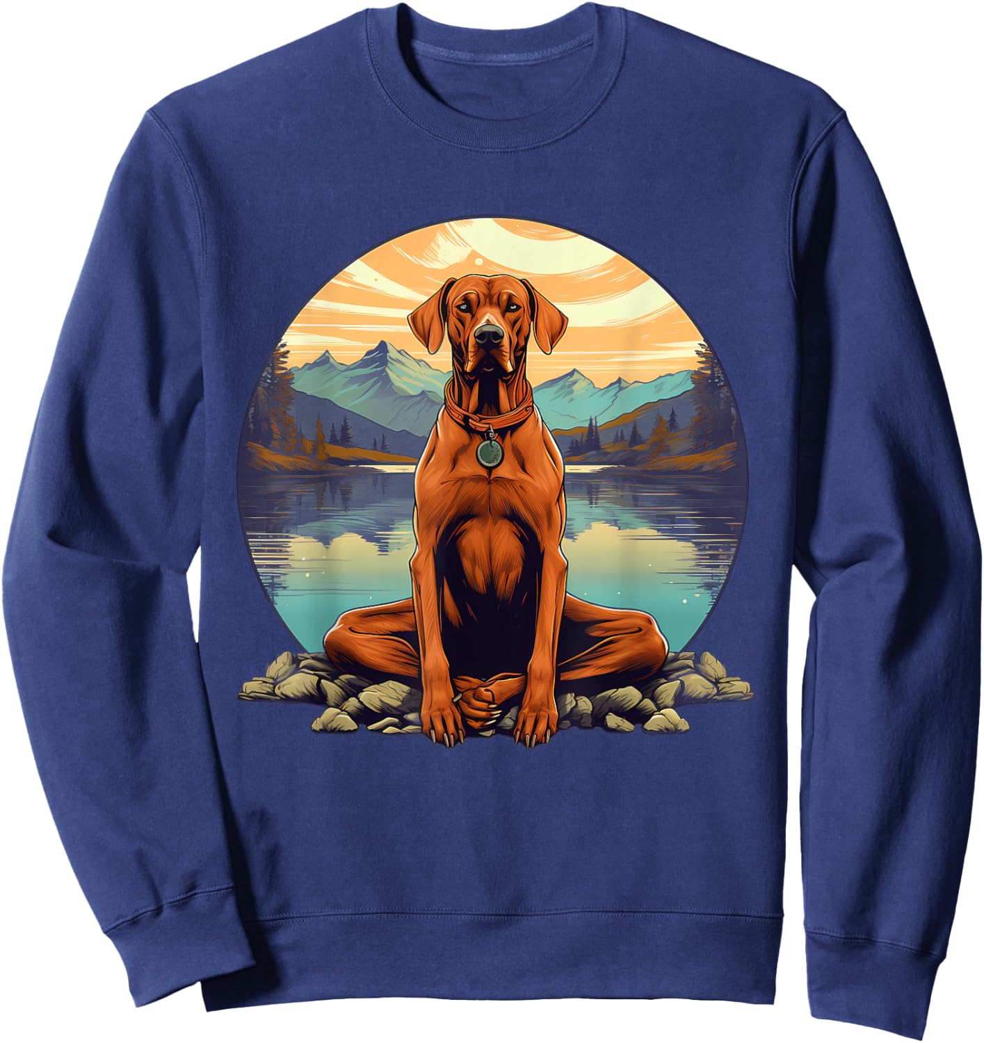 Rhodesian Ridgeback Dog Meditation Yoga Men Women Kids Sweatshirt - Sweatshirt | Navy