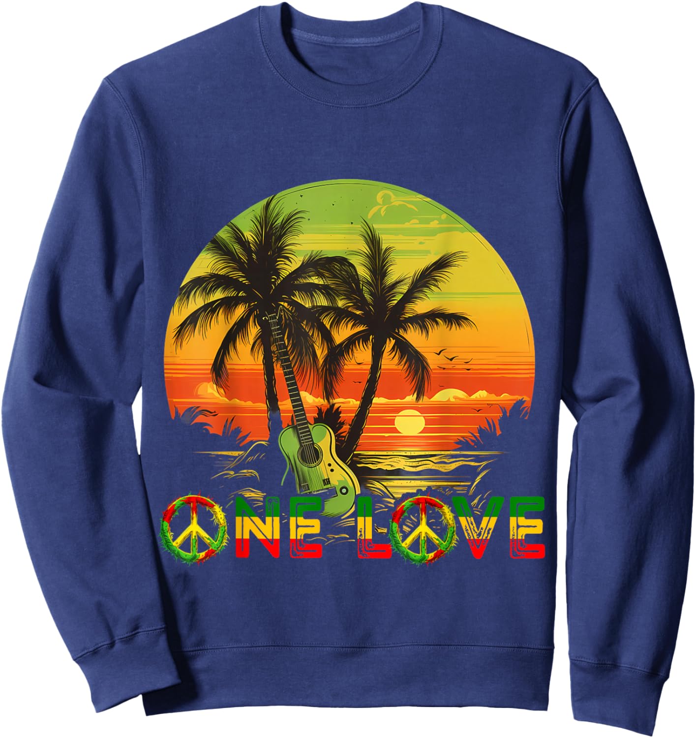 Rasta Reggae Sunset Reggae Music Guitar Guitarist Jamaica , black Sweatshirt - Sweatshirt | Navy