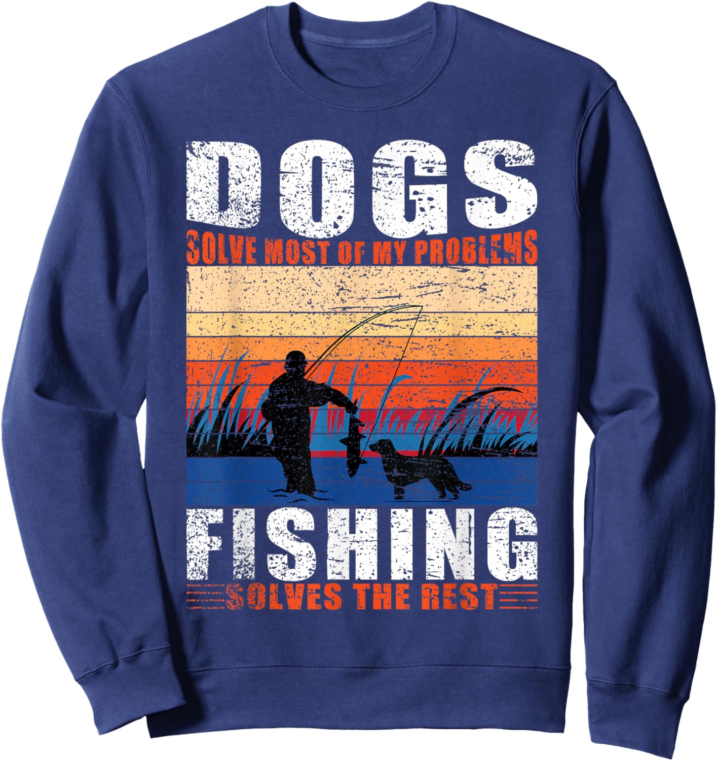 Old man Fishing Dad Dogs Sweatshirt - Sweatshirt | Navy