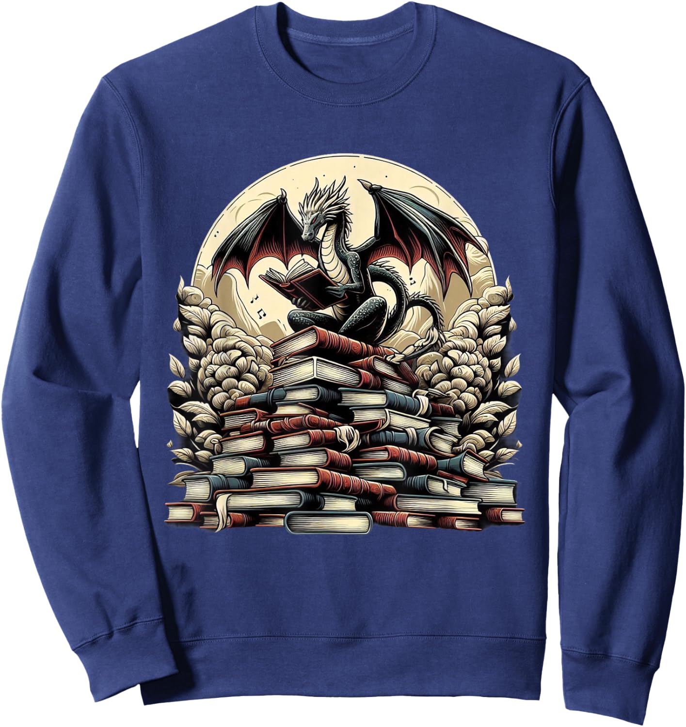 Dragon Reading a Book Dragons and Books Lover Bookworm Sweatshirt - Sweatshirt | Navy
