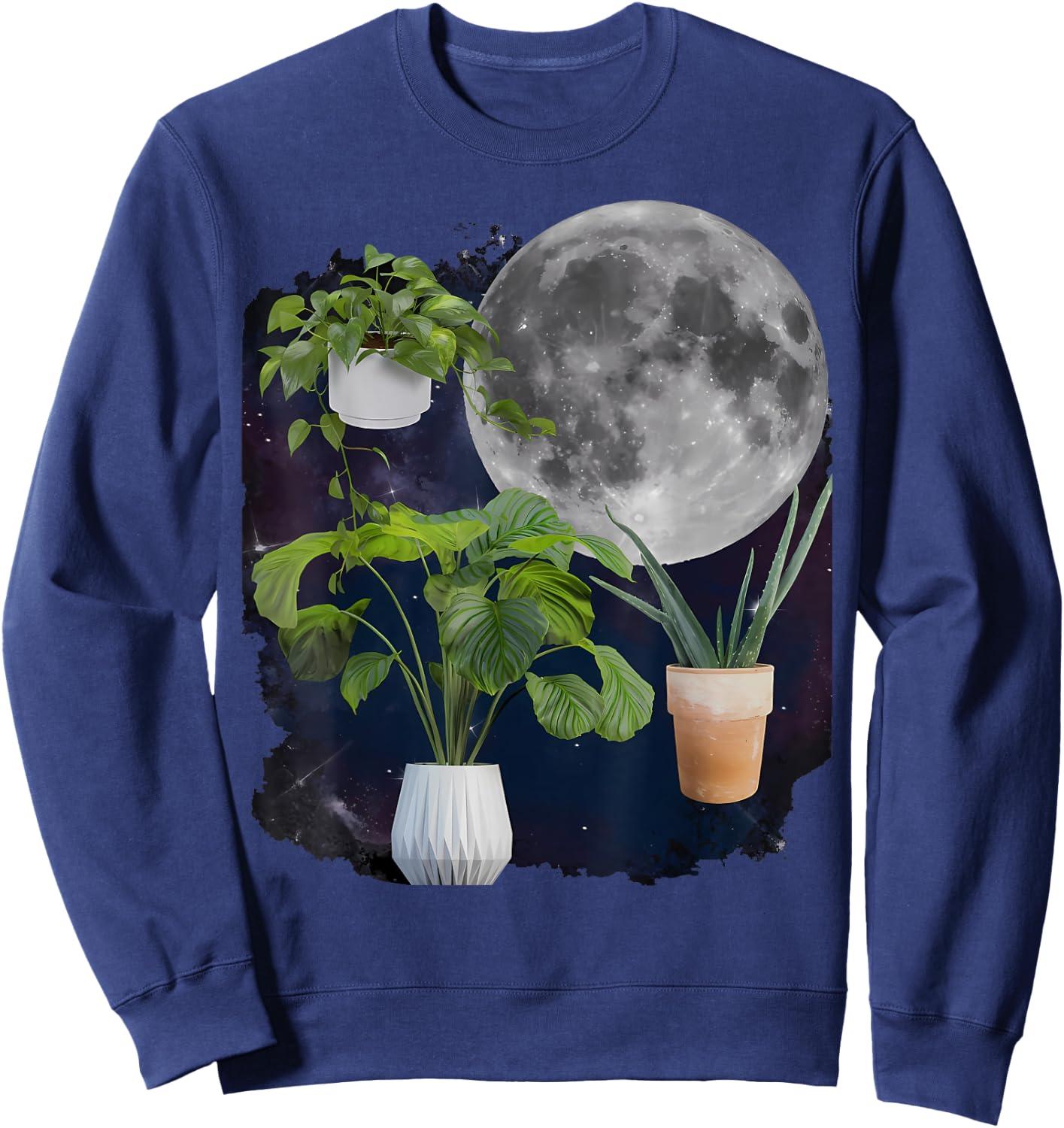 Three Potted Plants Howling At The Moon Plant Lover Gardener Sweatshirt - Sweatshirt | Navy