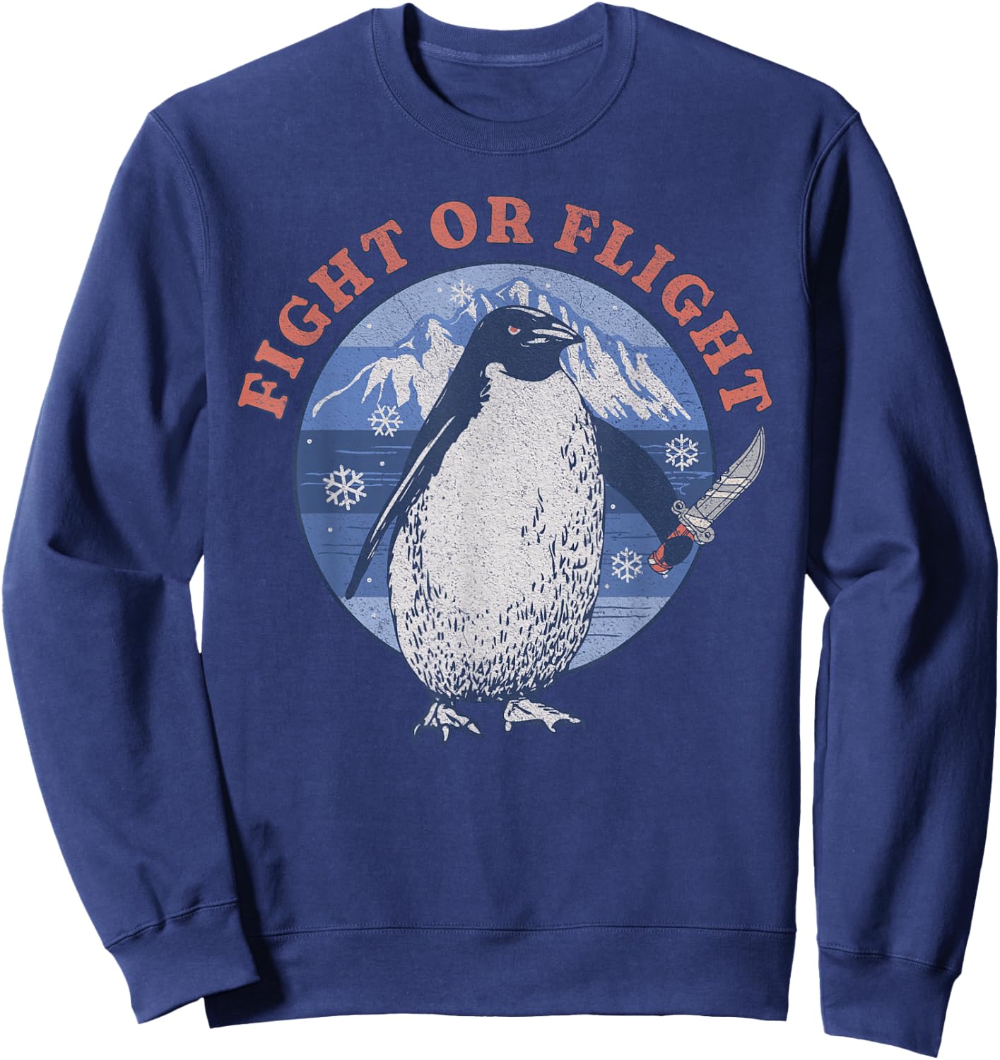Fight or Flight Penguin Holding Knife Funny Meme Sweatshirt - Sweatshirt | Navy
