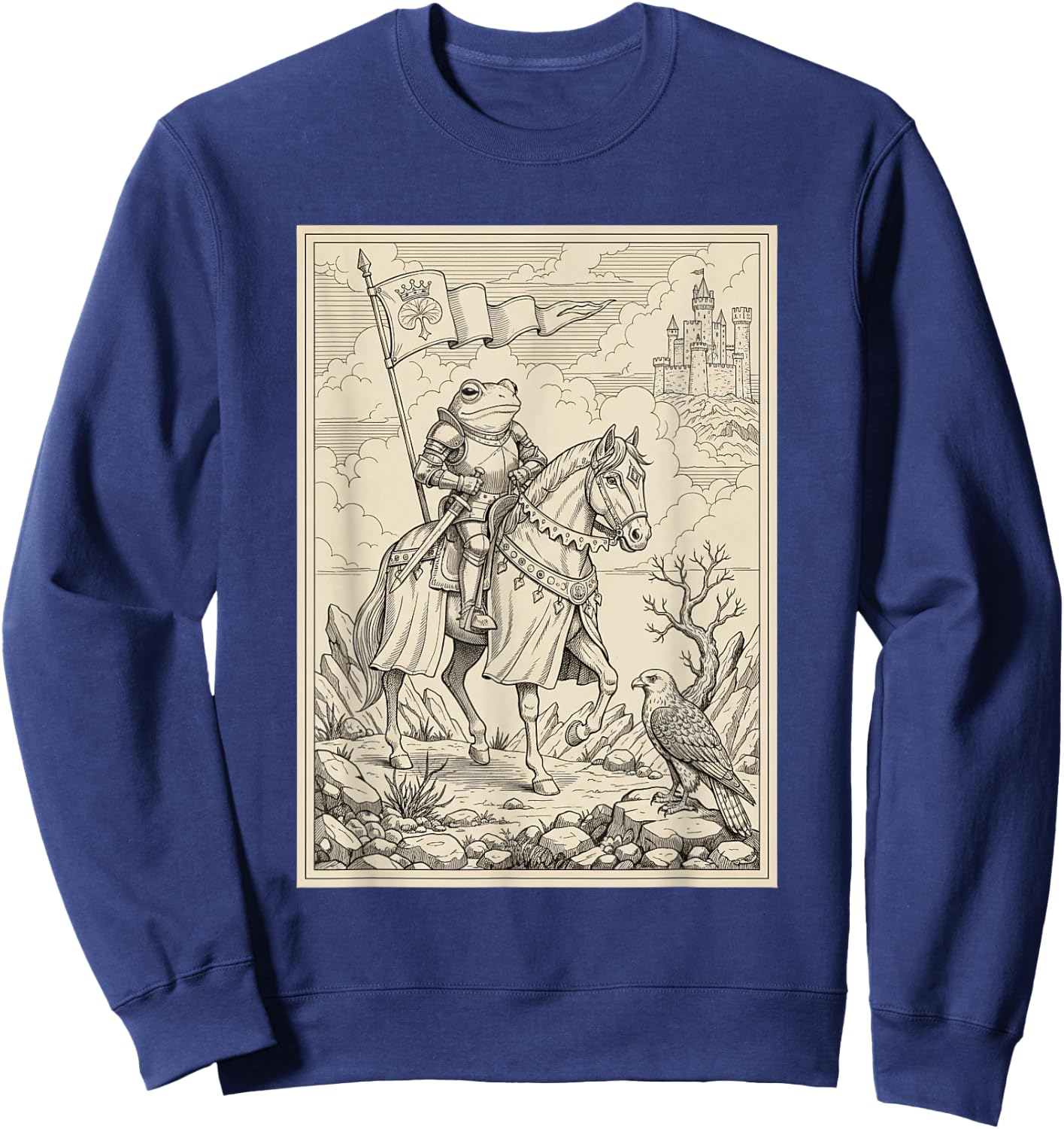 Knight Frog Vintage Illustration Medieval Castle Fantasy Sweatshirt - Sweatshirt | Navy