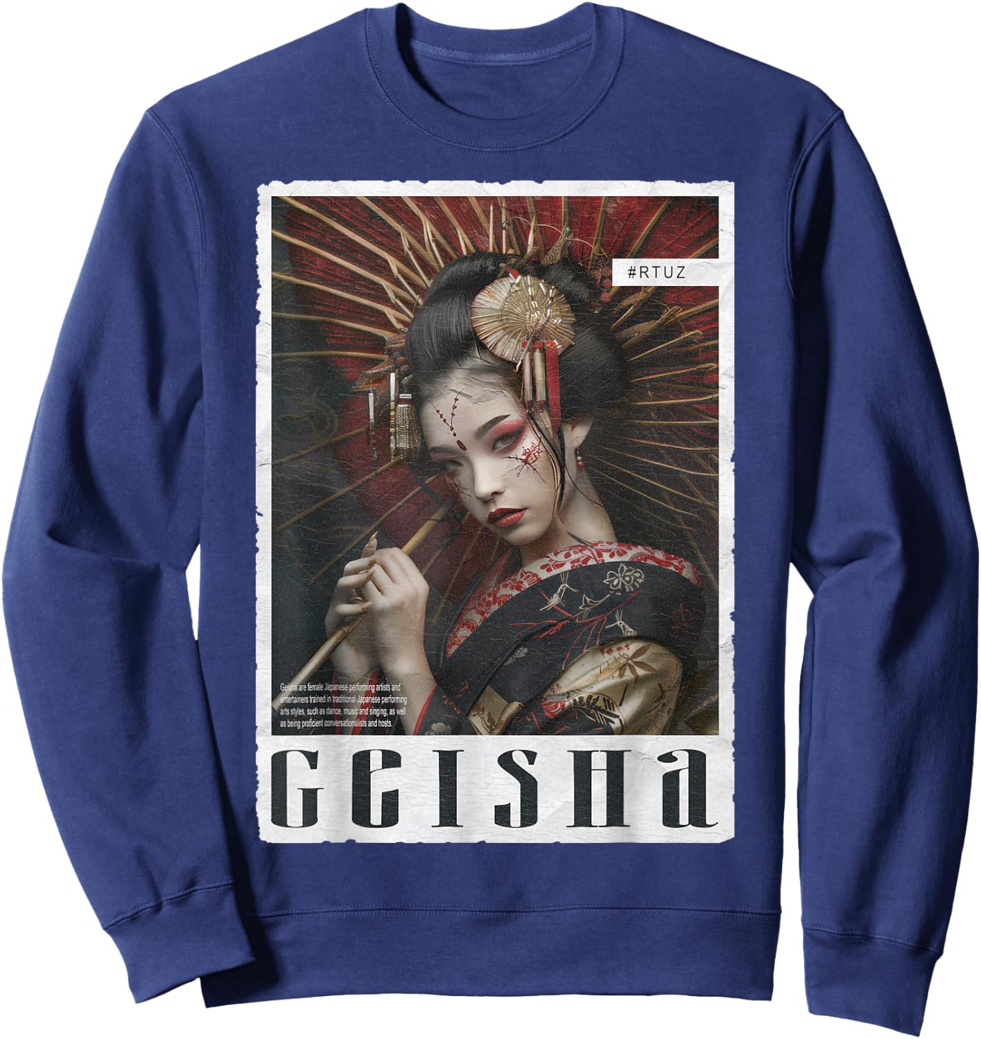 Hip Hop Y2K Vintage Hipster Edgy Urban Streetwear Geisha Sweatshirt - Sweatshirt | Navy