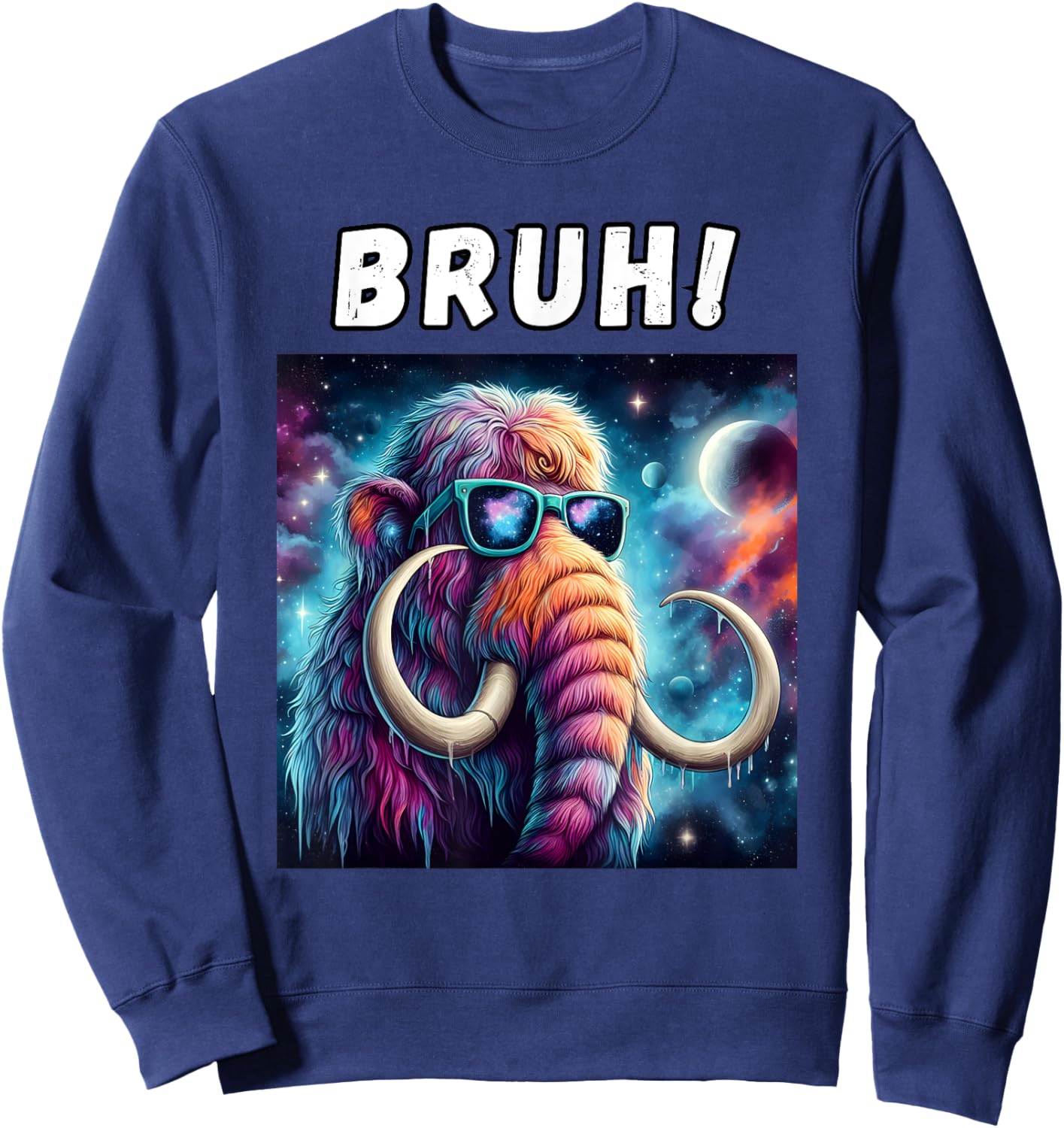 Woolly Mammoth BRUH, Cosmic Woolly Mammoth Elephant Lovers Sweatshirt - Sweatshirt | Navy
