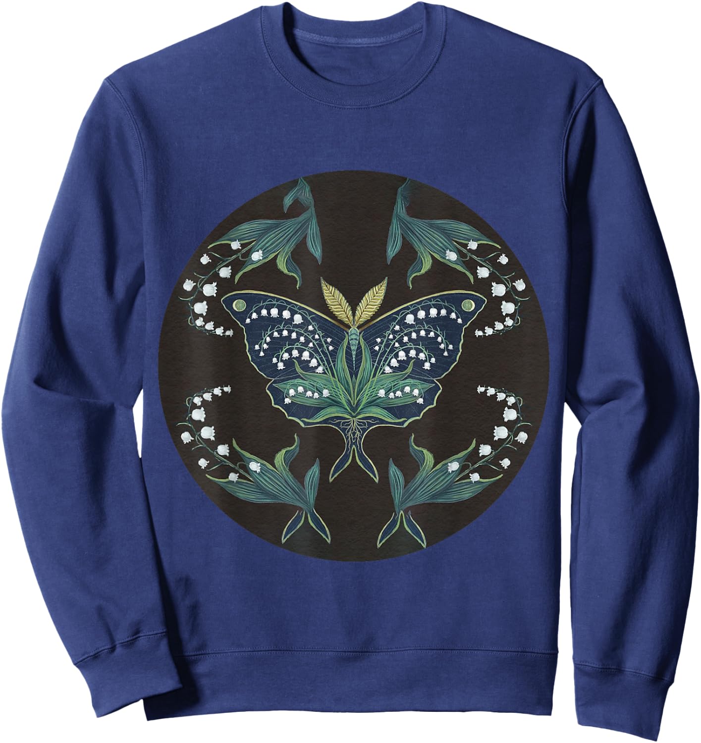 Great Peacock Moth Kawaii Insect Lily Of Valley Garden Sweatshirt - Sweatshirt | Navy