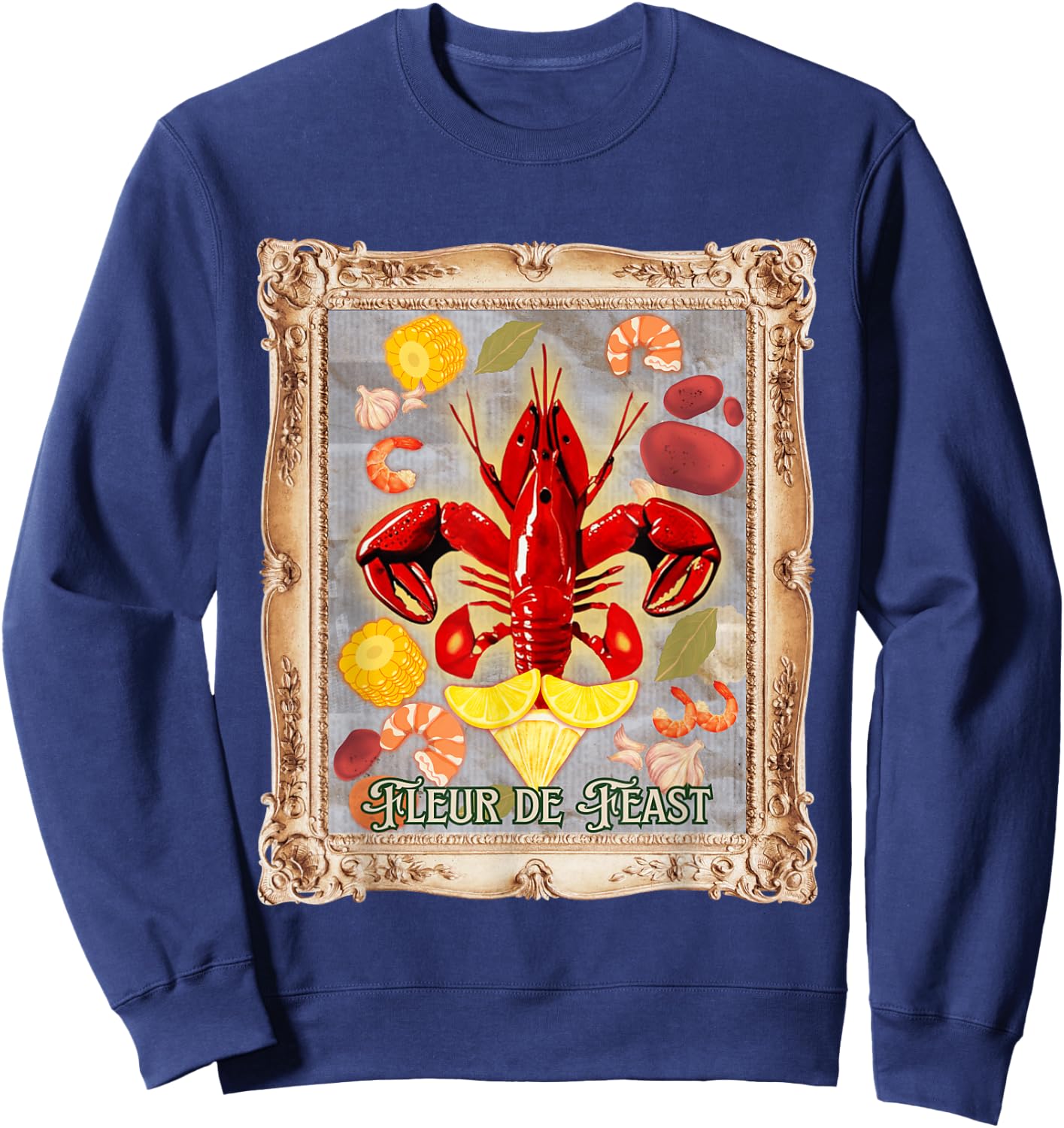 Crawfish Boil Cool Fleur De Feast Cajun Food Sweatshirt - Sweatshirt | Navy