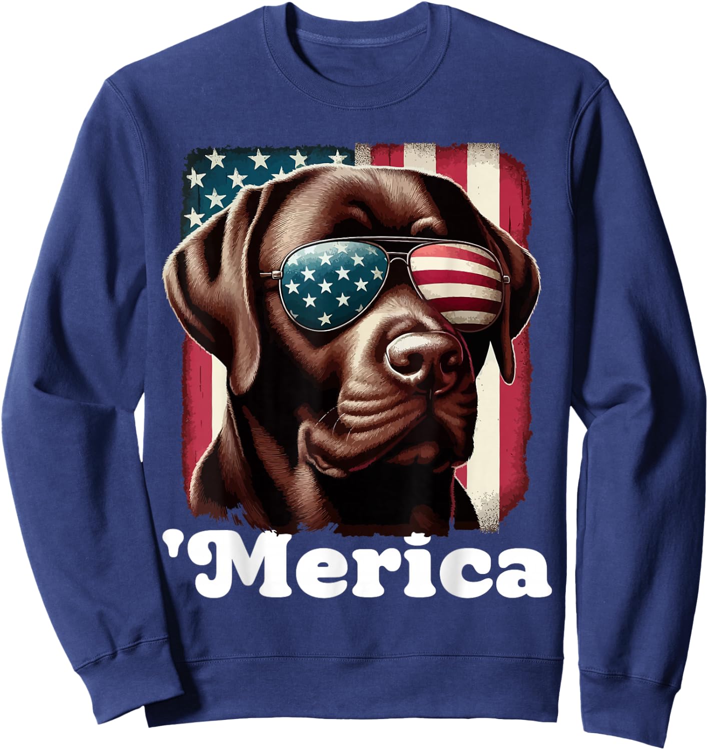 Merica Chocolate Lab Flag USA Patriotic 4th of July Labrador Sweatshirt - Sweatshirt | Navy