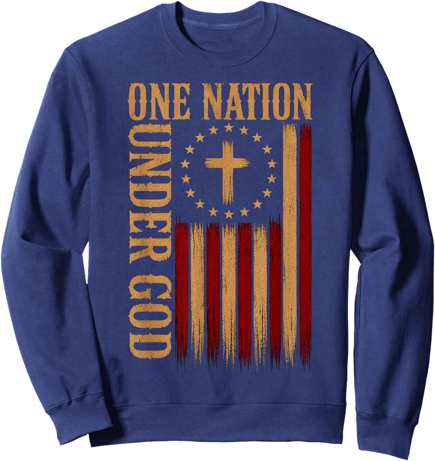 One Nation Under God Patriotic Christian American Flag Sweatshirt - Sweatshirt | Navy