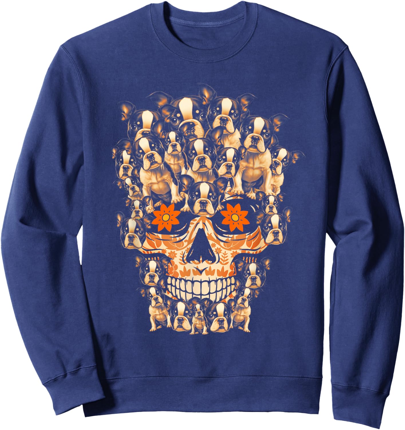 Funny Halloween Costume Skull Boston Terrier Dog Lover Sweatshirt - Sweatshirt | Navy