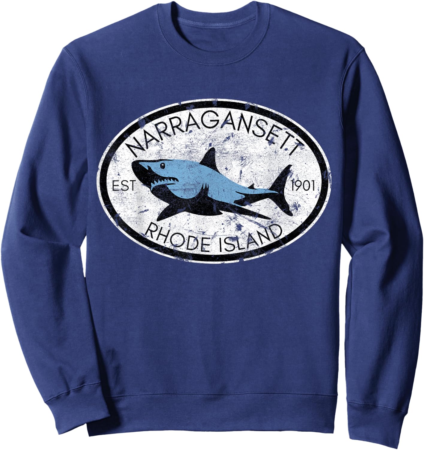 Narragansett Rhode Island Fishing Shark Fish Beach Vintage Sweatshirt - Sweatshirt | Navy
