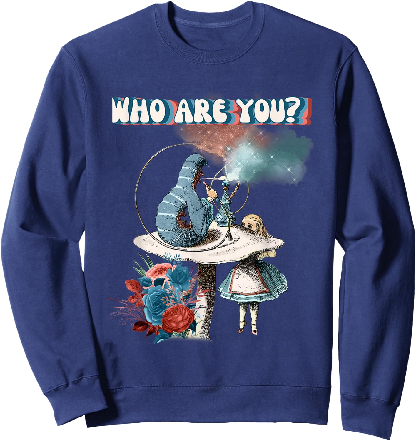Alice Wonderland Caterpillar Smoking Hookah Pipe Sweatshirt - Sweatshirt | Navy