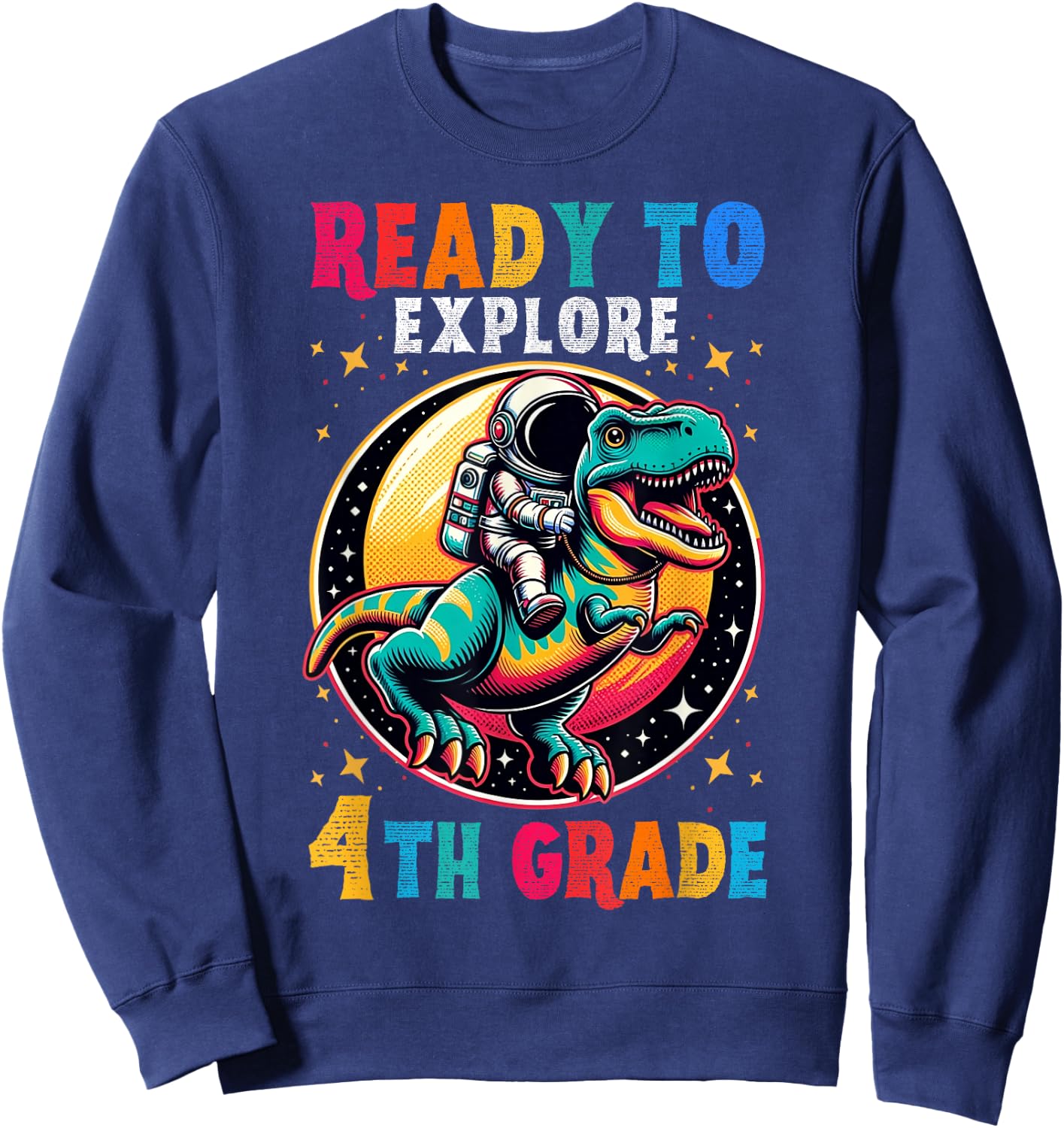 First day back to School 4th grade Astronaut Dinosaur boys Sweatshirt - Sweatshirt | Navy