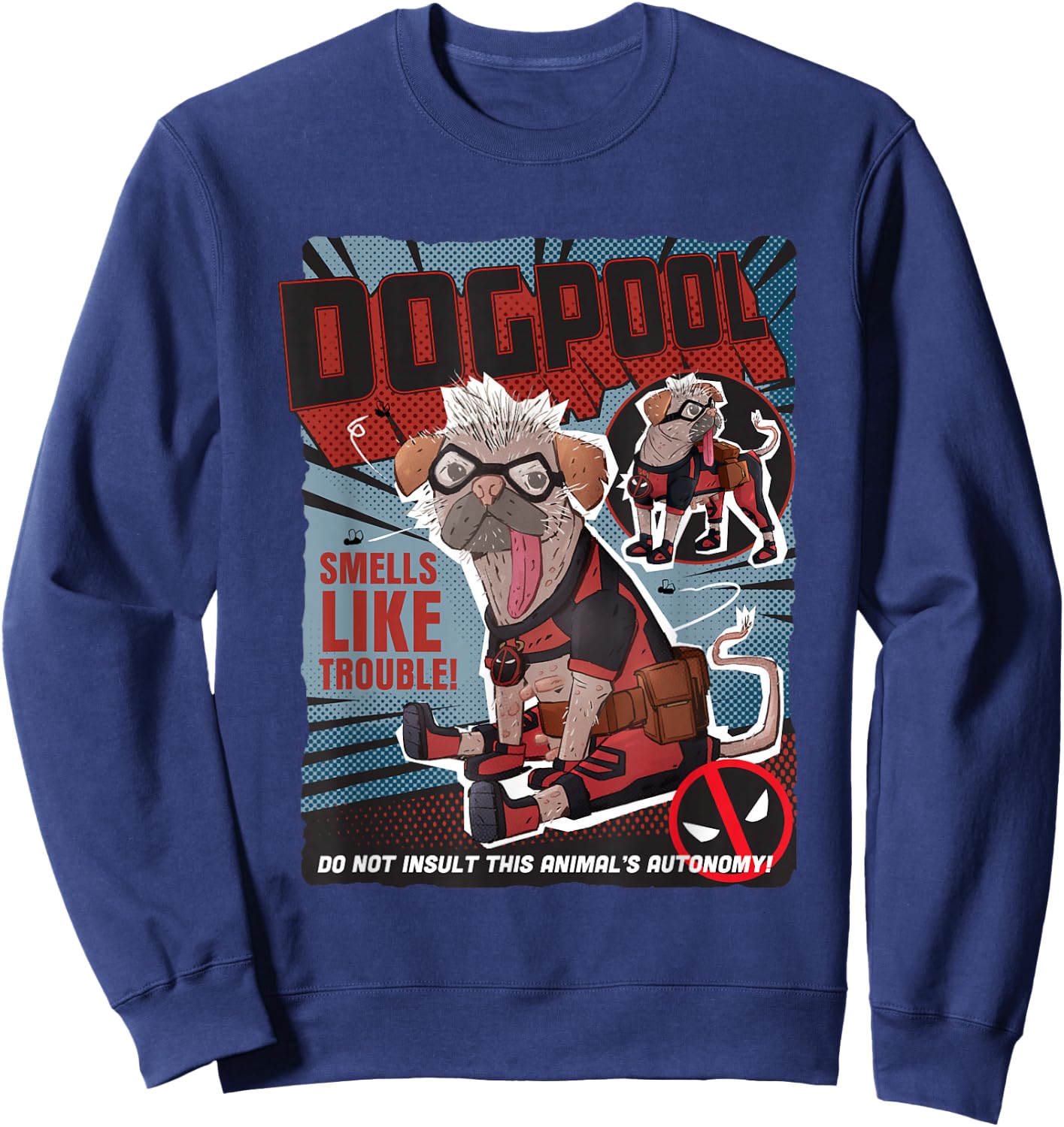 Marvel Deadpool & Wolverine Dogpool Doodle Comic Book Cover , Black, S Sweatshirt - Sweatshirt | Navy