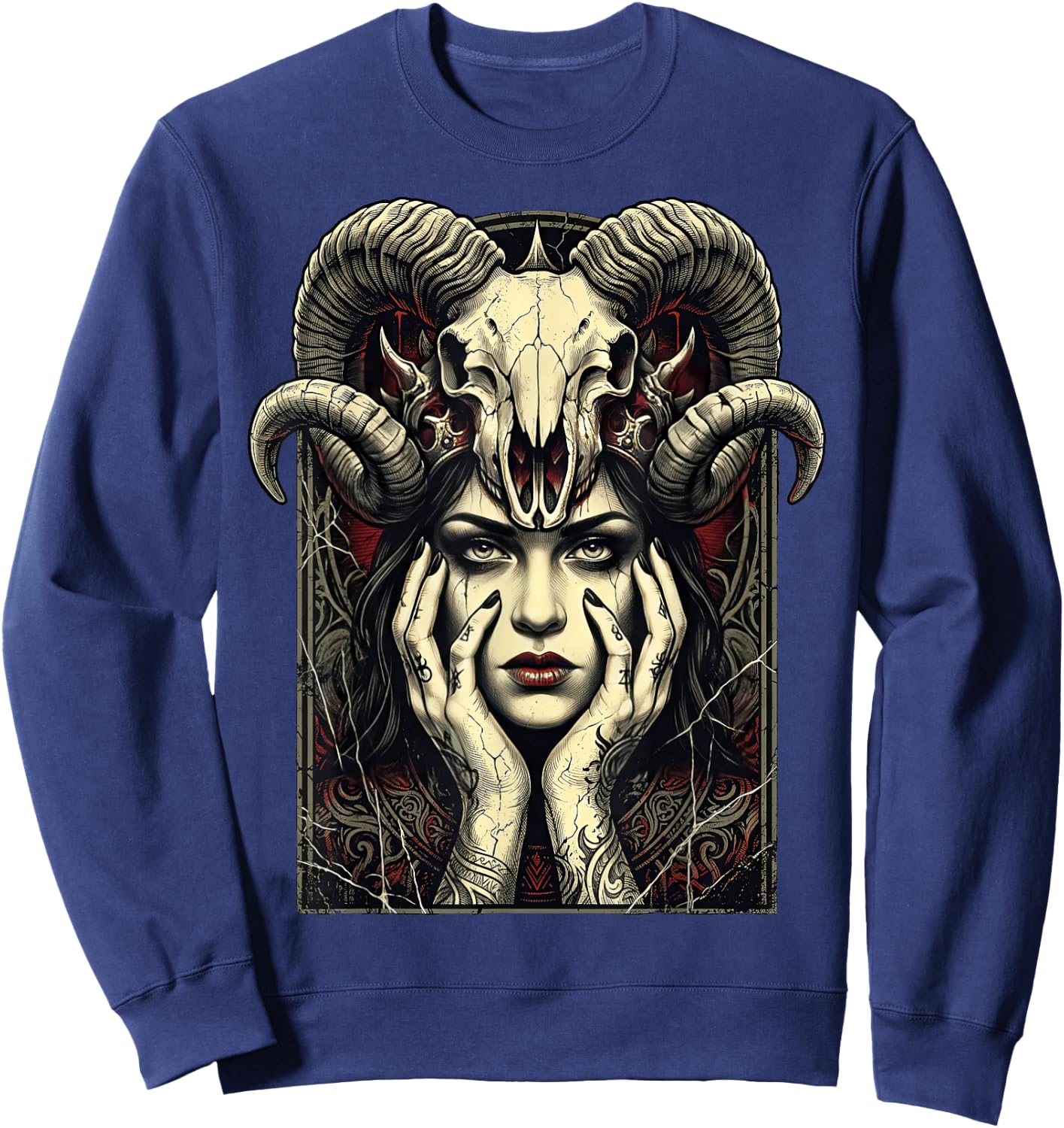 Gothic Horns Occult Witch Fantasy Demon Girl Sweatshirt - Sweatshirt | Navy