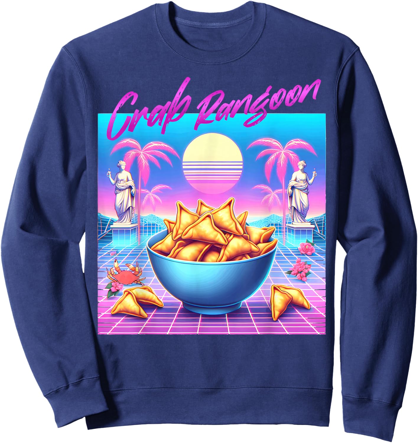 Vaporwave Crab Rangoon Goons Meme 80s Synthwave Retro 1980s Sweatshirt - Sweatshirt | Navy