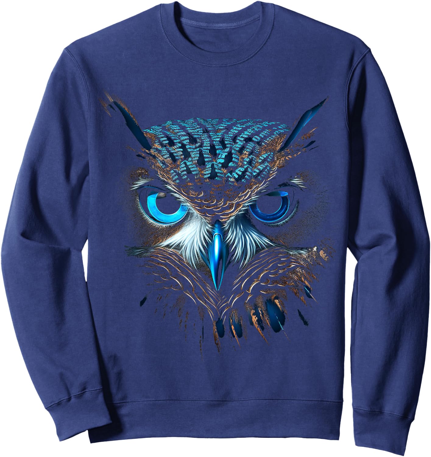 @n!mal Eule blaue Augen Tier Grafik Illustration Eule , , Kurzarm, Klein, Blue Sweatshirt - Sweatshirt | Navy